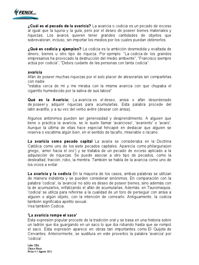 Avaricia: Definición y Ejemplos | PDF | Codicia | Teorías filosóficas