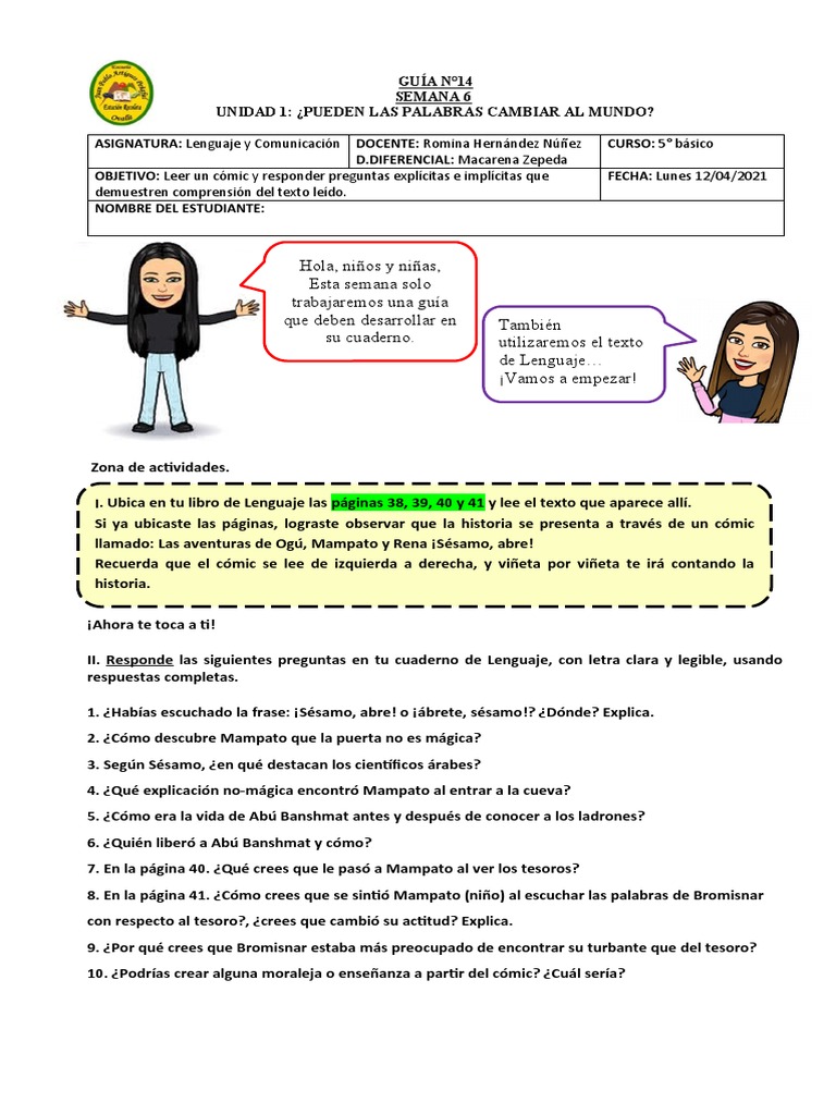 Guía Lenguaje 5° - Semana 6 | PDF | Artes del Lenguaje y Comunicación ...