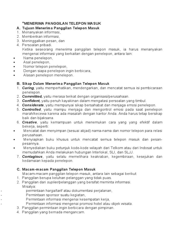 Panduan Menerima Panggilan Telepon | PDF