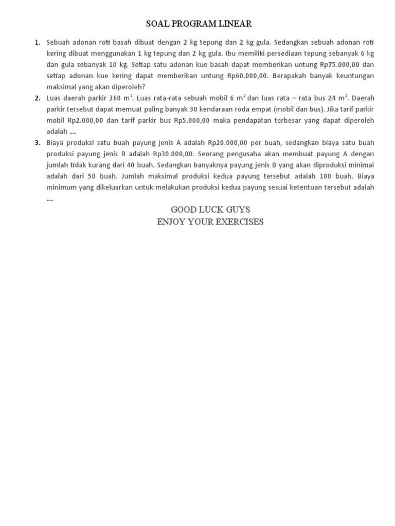 Soal program linear pdf