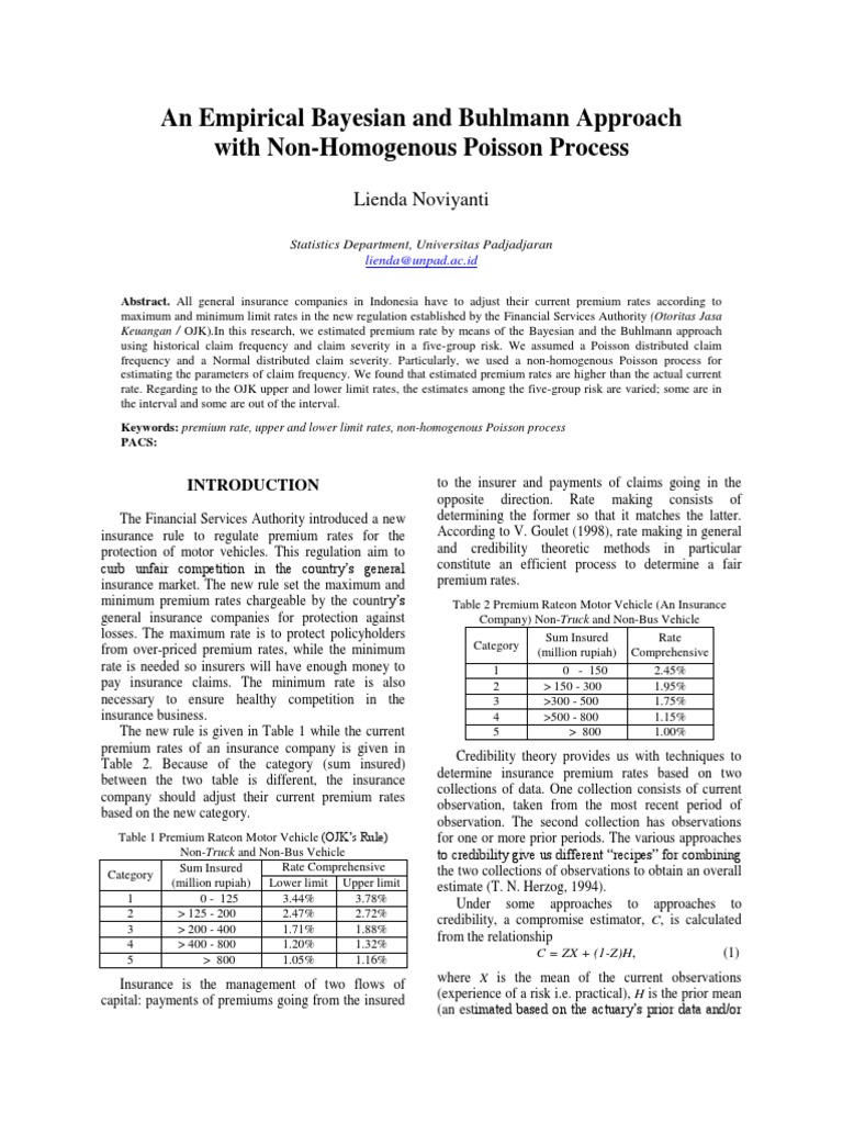 Bayesian Premium Rate Estimation | PDF | Insurance | Poisson Distribution