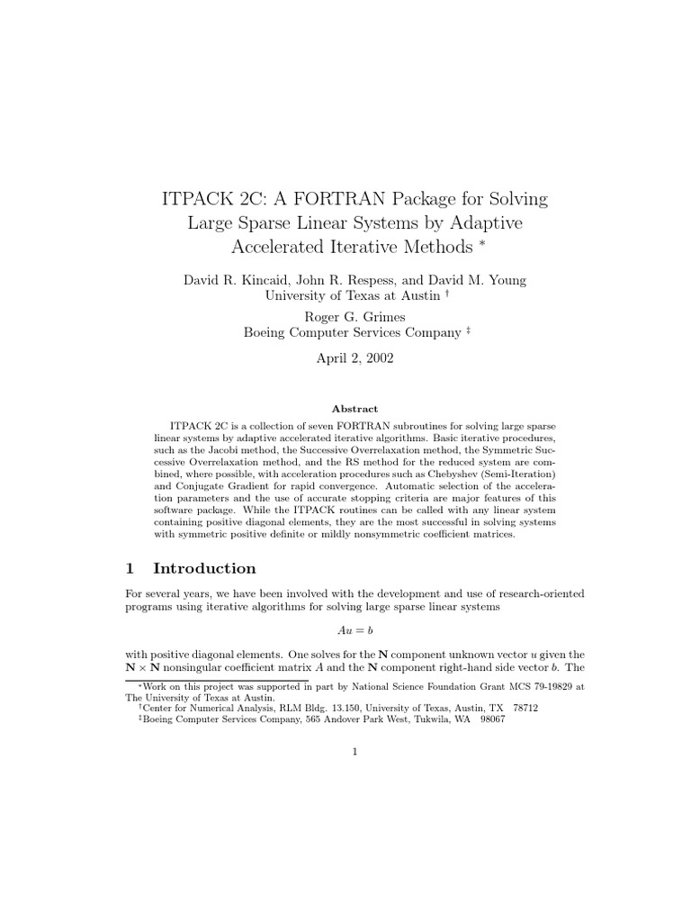 ITPACK 2C A FORTRAN Package For Solving Large Sparse Linear Systems by