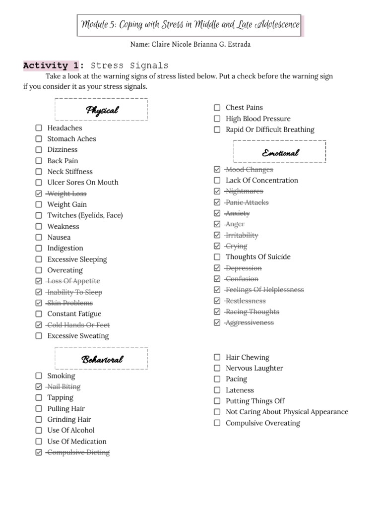 Module 5 - Coping With Stress in Middle and Late Adolescence | PDF ...