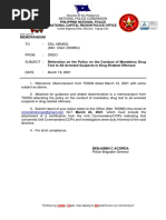 Memo For NEMSQ - Reiteration On The Policy On The Conduct of Mandatory Drug Test