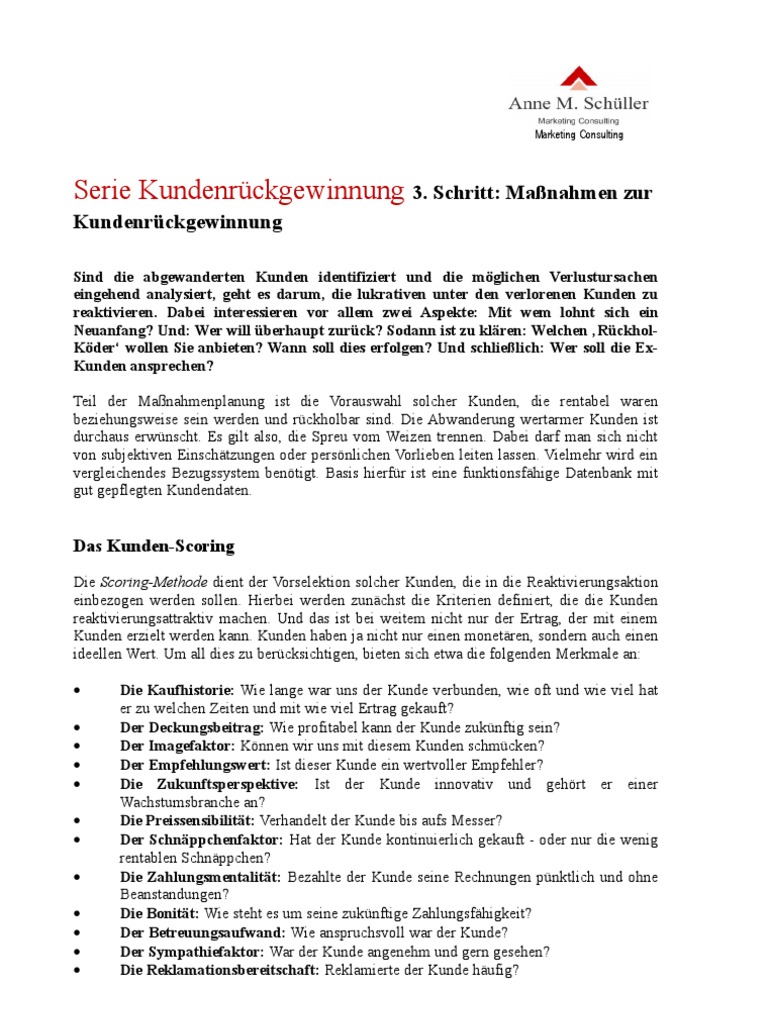 Serie Kundenrückgewinnung 3. Schritt: Maßnahmen zur ...