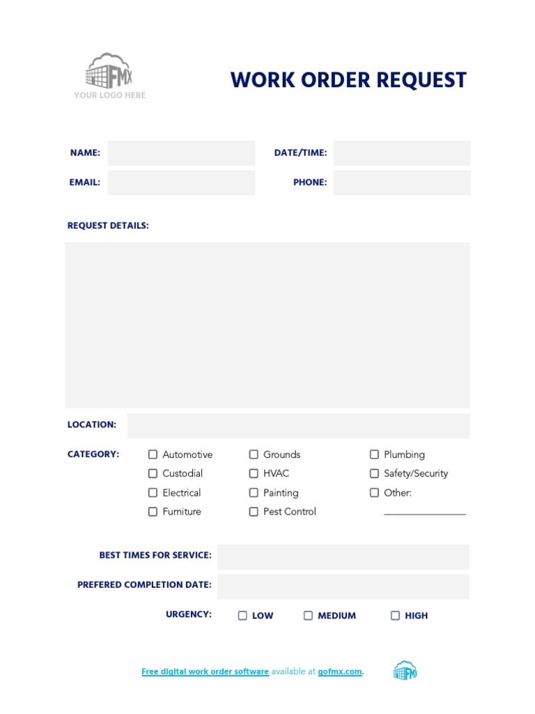 Work Order Request: Name: Date/Time: Email: Phone | PDF