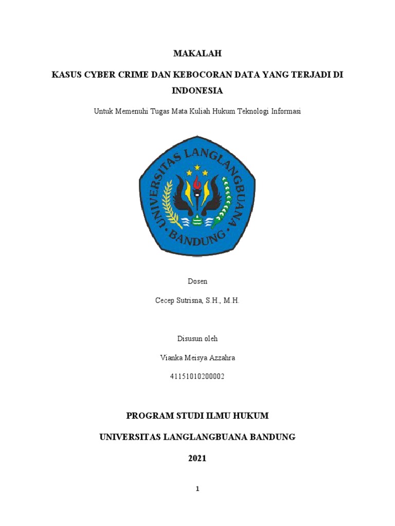 Makalah Kasus Cyber Crime Dan Kebocoran Data Di Indonesia | PDF