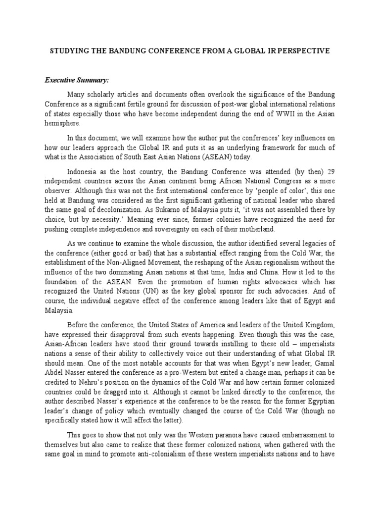 Bandung Conference Reflection | PDF | Politics | History