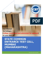 State Common Entrance Test Cell, Mumbai (Maharashtra) : User Manual For Colleges For Year 2021-22