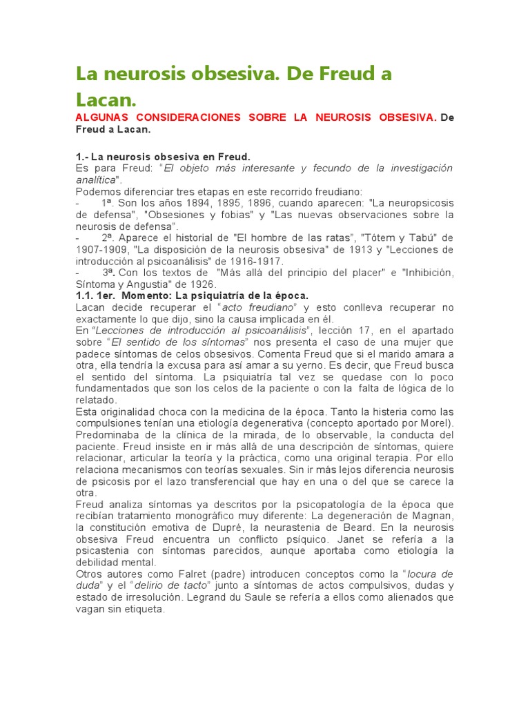 De Freud a Lacan: La neurosis obsesiva | PDF | Neurosis | Jacques Lacan