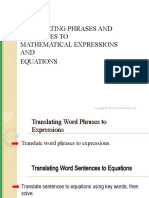Translating Phrases and Sentences To Mathematical Expressions AND Equations