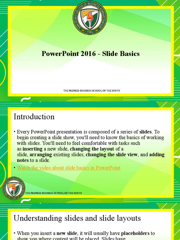 PowerPoint 2016: Slide Basics Guide | PDF | Page Layout | Microsoft ...