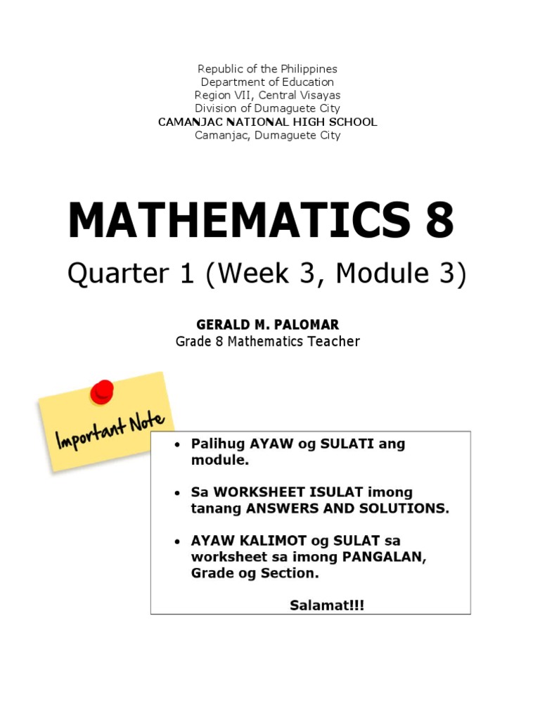 Math 8 Q1 Week 3 Module 3 WORKSHEETS | PDF | Rational Number ...