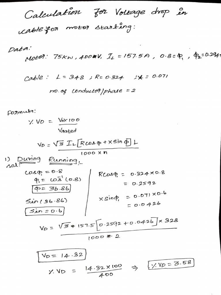 Cable Voltage Drop Calculation For Motor PDF
