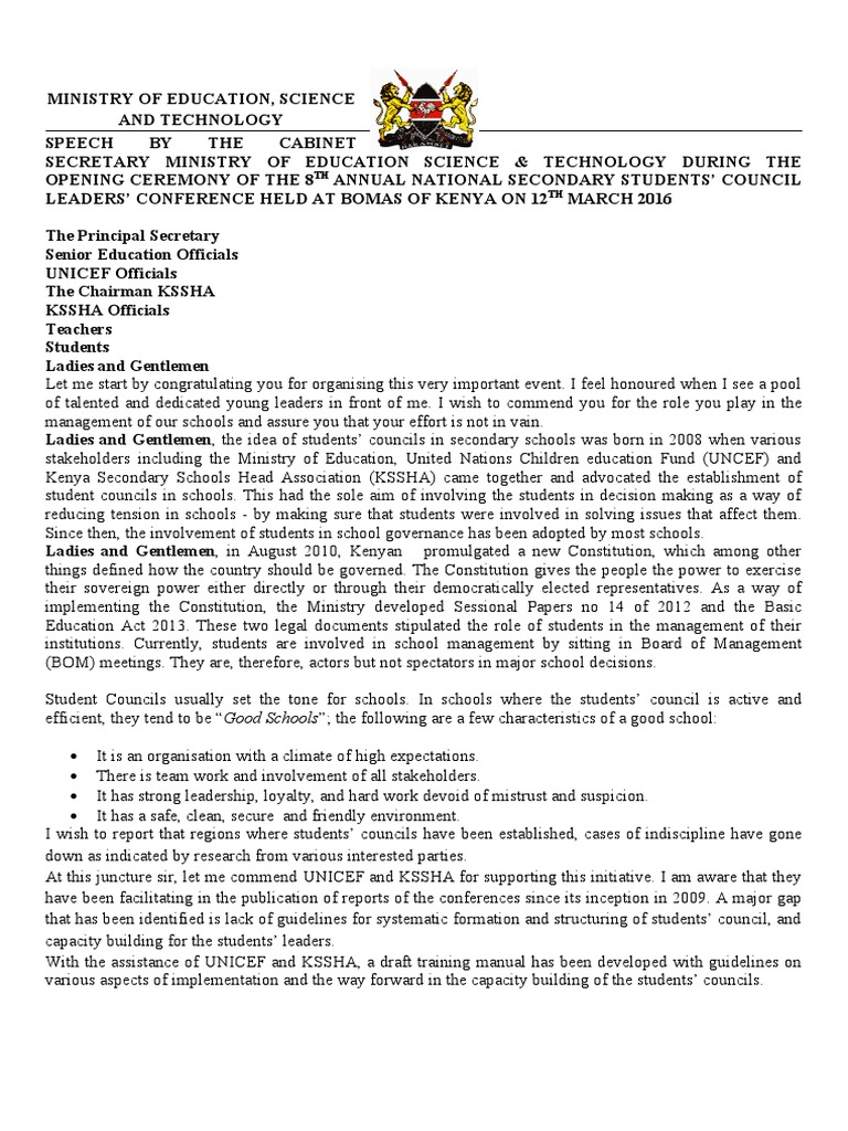 CS Speech For Student Council PDF Teachers Capacity Building