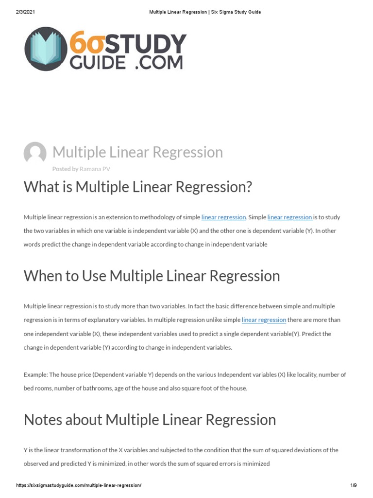 Multiple Linear Regression - Six Sigma Study Guide | PDF | Errors And ...