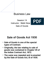 Business Law: Session 14 Instructor: Malik Nizar Ali Sale of Goods