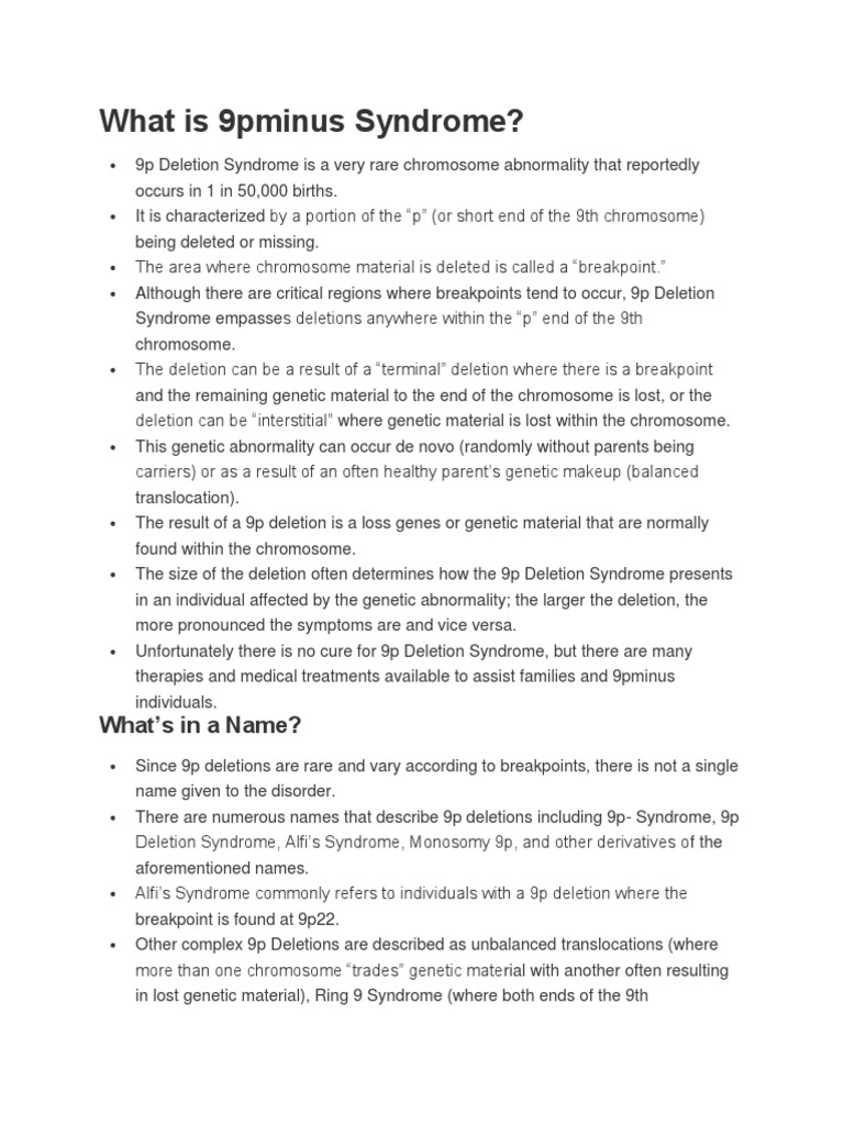 Understanding 9p Deletion Syndrome | PDF | Genetic Disorder ...