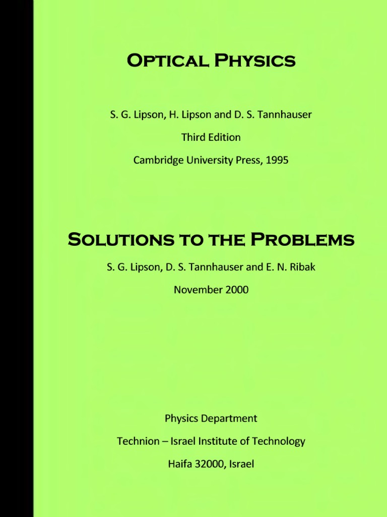 Optical Physics (3rd Ed) Lipson S.G. (Solutions) PDF