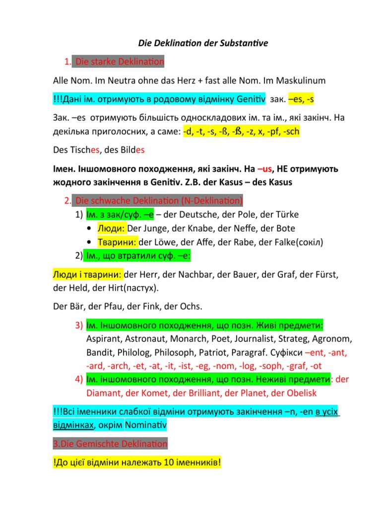Die Deklination Der Substantive | PDF