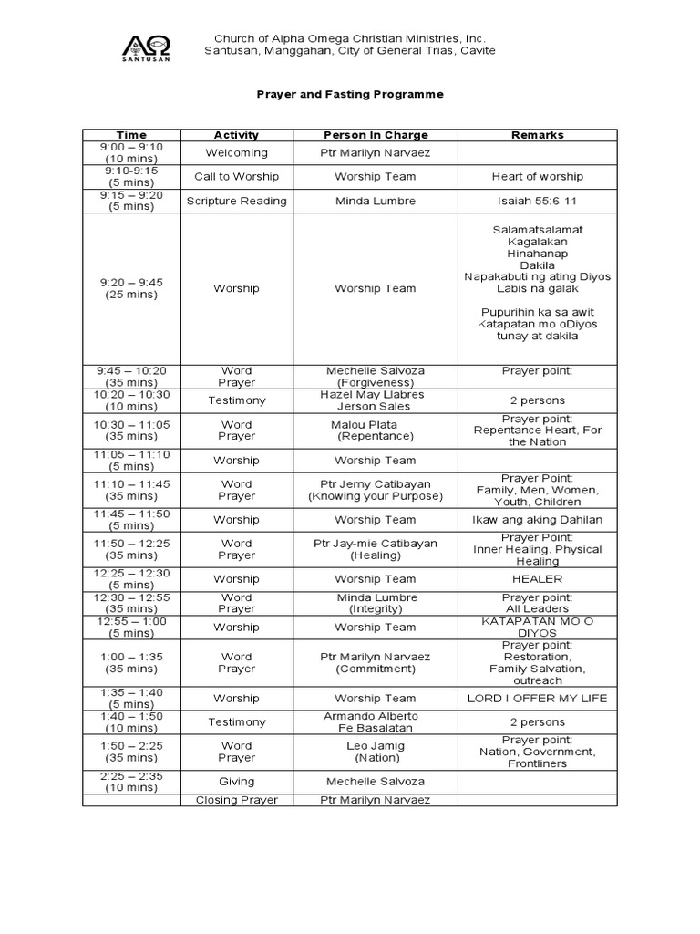 Prayer and Fasting Program Schedule | PDF | Religious Behaviour And ...