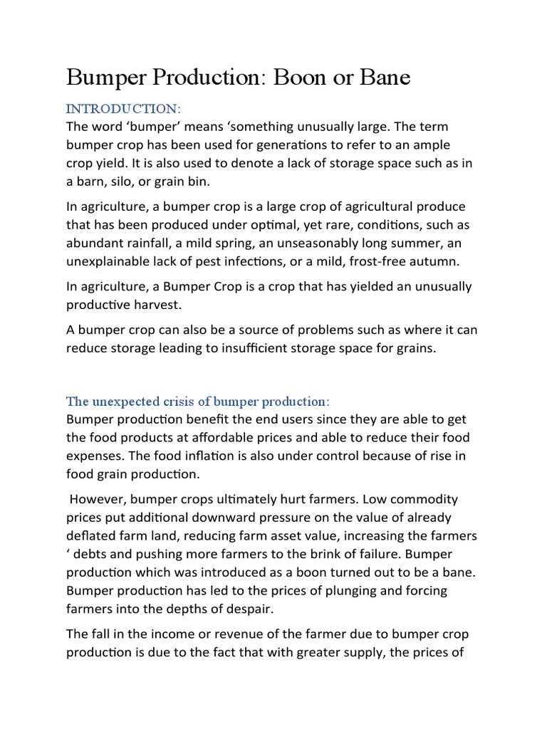 Bumper Production Boon or Bane PDF Agriculture Foods