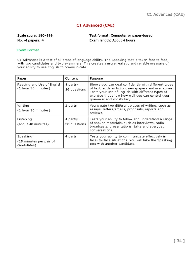 C1 Advanced (CAE) Exam Format PDF Cognitive Science Applied