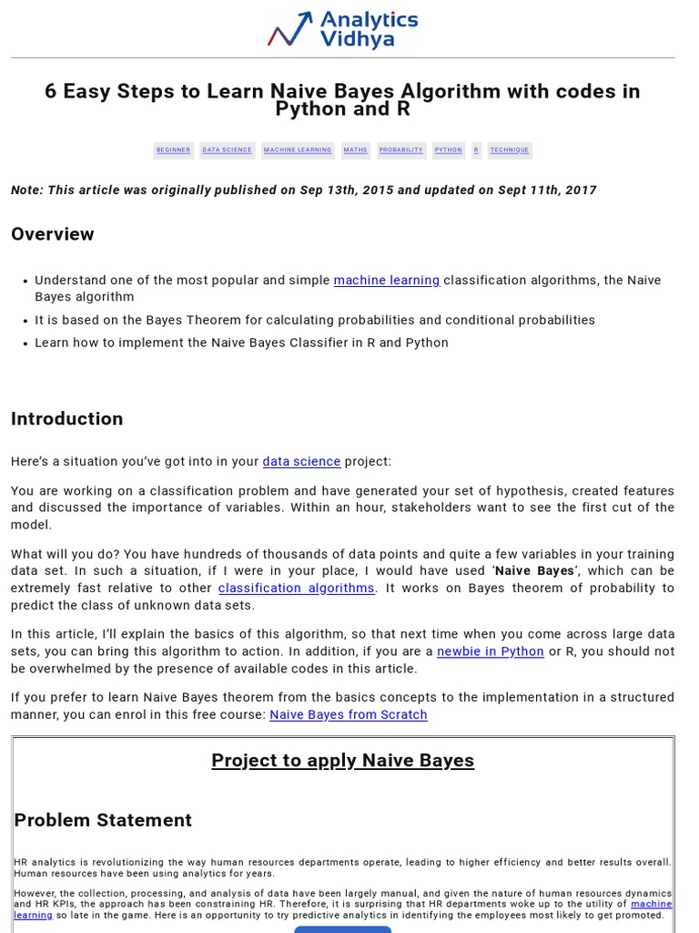 6 Easy Steps To Learn Naive Bayes Algorithm With Codes in Python and R ...