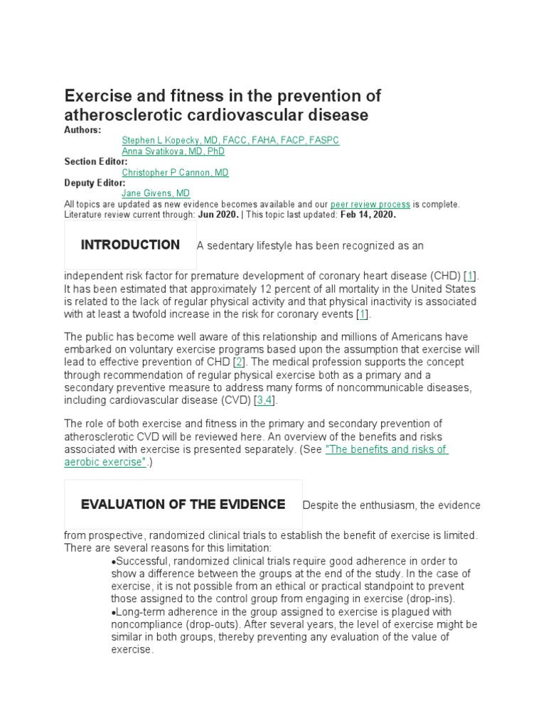 Exercise and Fitness in The Prevention of Atherosclerotic ...
