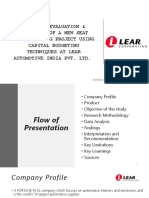 Study of Evaluation & Selection of A New Seat Manufacturing Project Using Capital Budgeting Techniques at Lear Automotive India Pvt. LTD