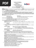 Learning Activity Sheet in English 9: Reporting On Another Person's Speech (Reported Speech)