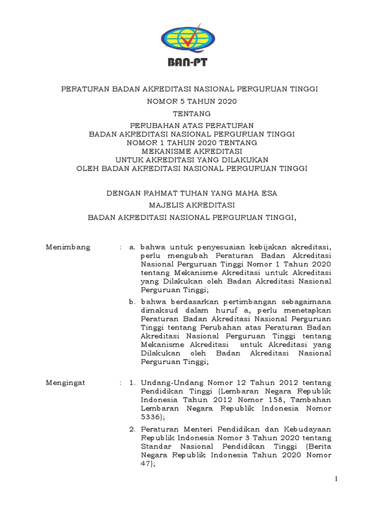 Peraturan BAN PT No 5 TH 2020 PDF