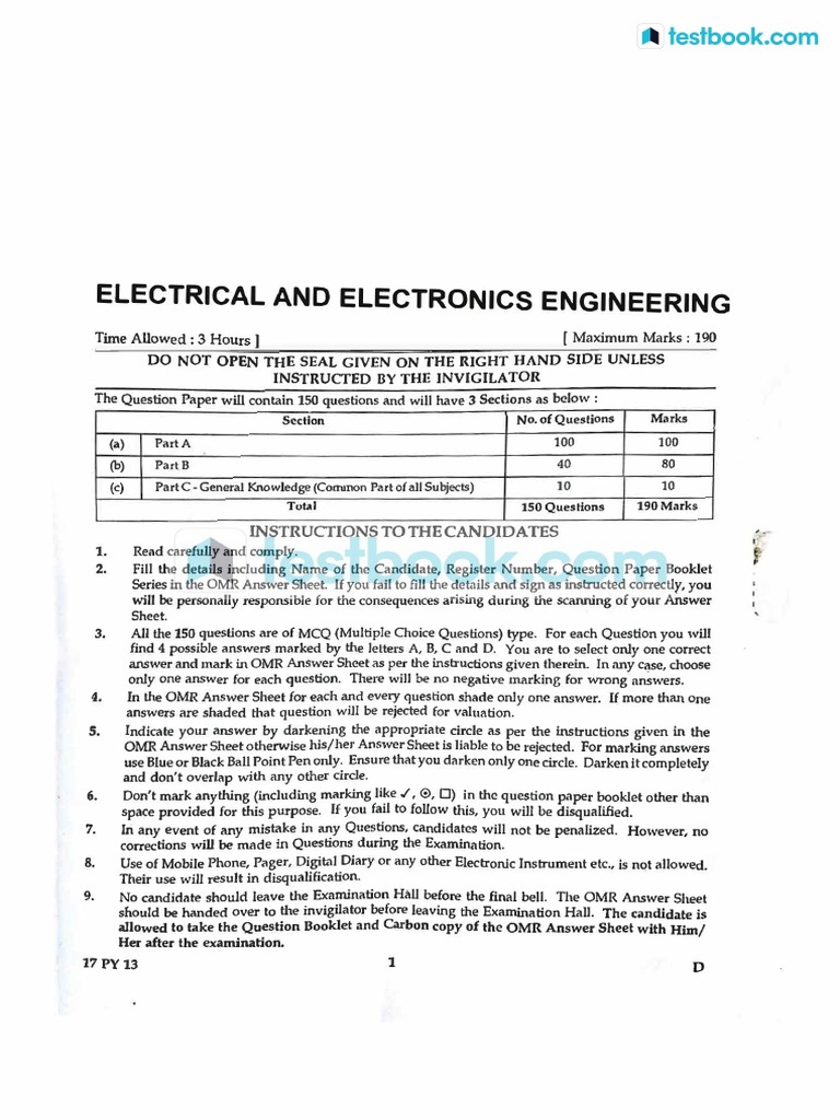 TN TRB Electrical Engineering Exam Paper | PDF | Multiple Choice ...