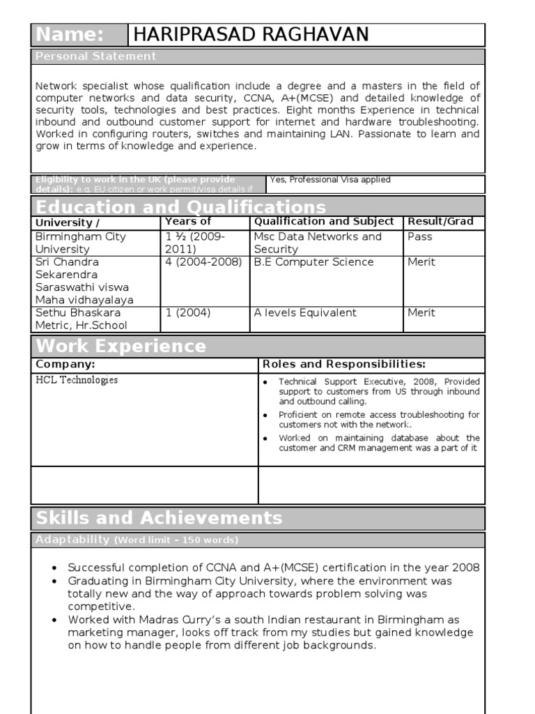 Ibm CV Template | PDF | Cisco Certifications | Computer Network