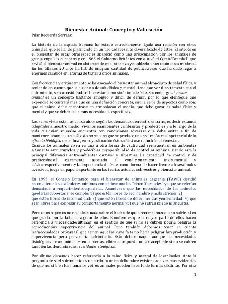 Bienestar Animal Concepto y Valoración | PDF | Bienestar de los ...