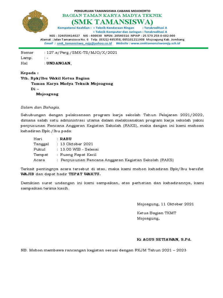 Undangan Rapat Penyusunan RAKS 2021 | PDF | Seni