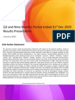Q3 and Nine Months Period Ended 31 Dec 2020 Results Presentation