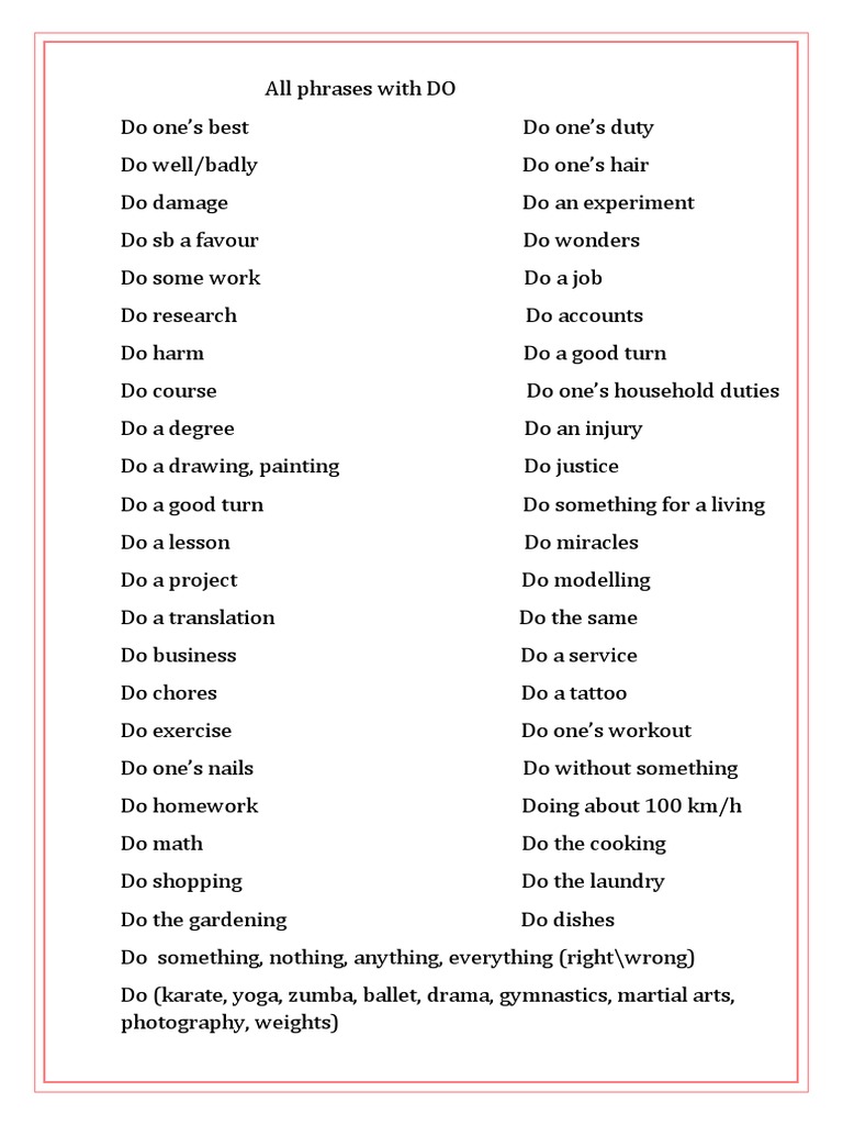 All Phrases With DO | PDF | Language Arts & Discipline