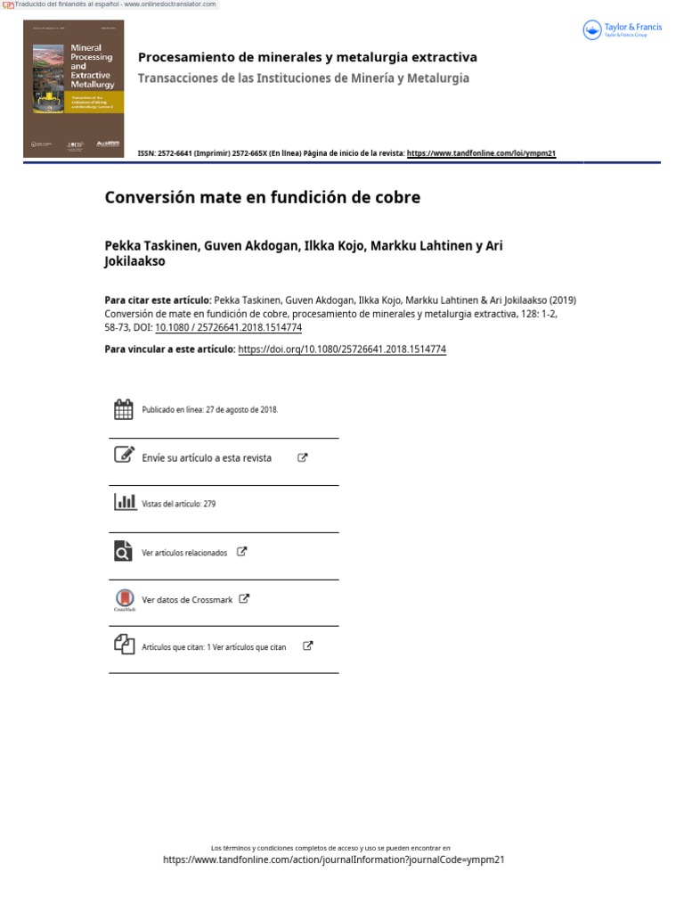Matte Converting in Copper Smelting - Fi.es | PDF | Cobre | Hierro
