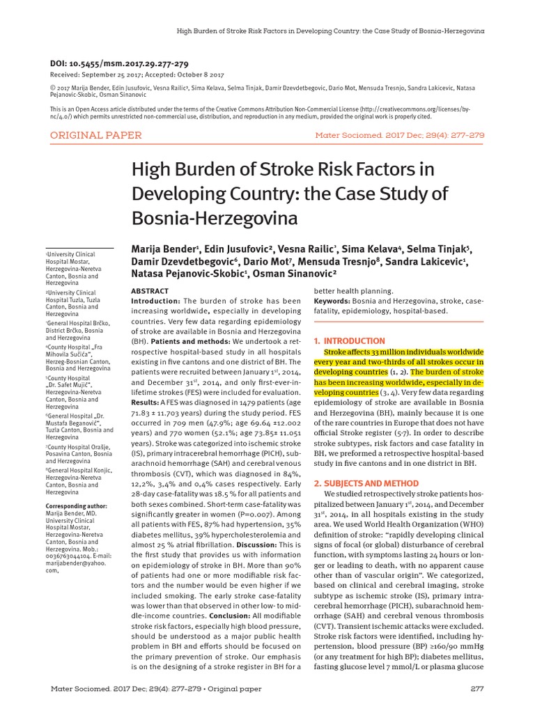 (1 Bender, Et Al 2017) High Burden of Stroke Risk Factors in Developing ...