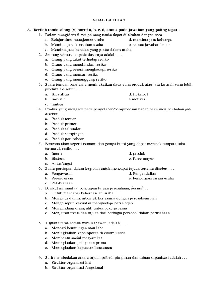 Soal Latihan Pkk Pdf Karier Perkembangan Bisnis