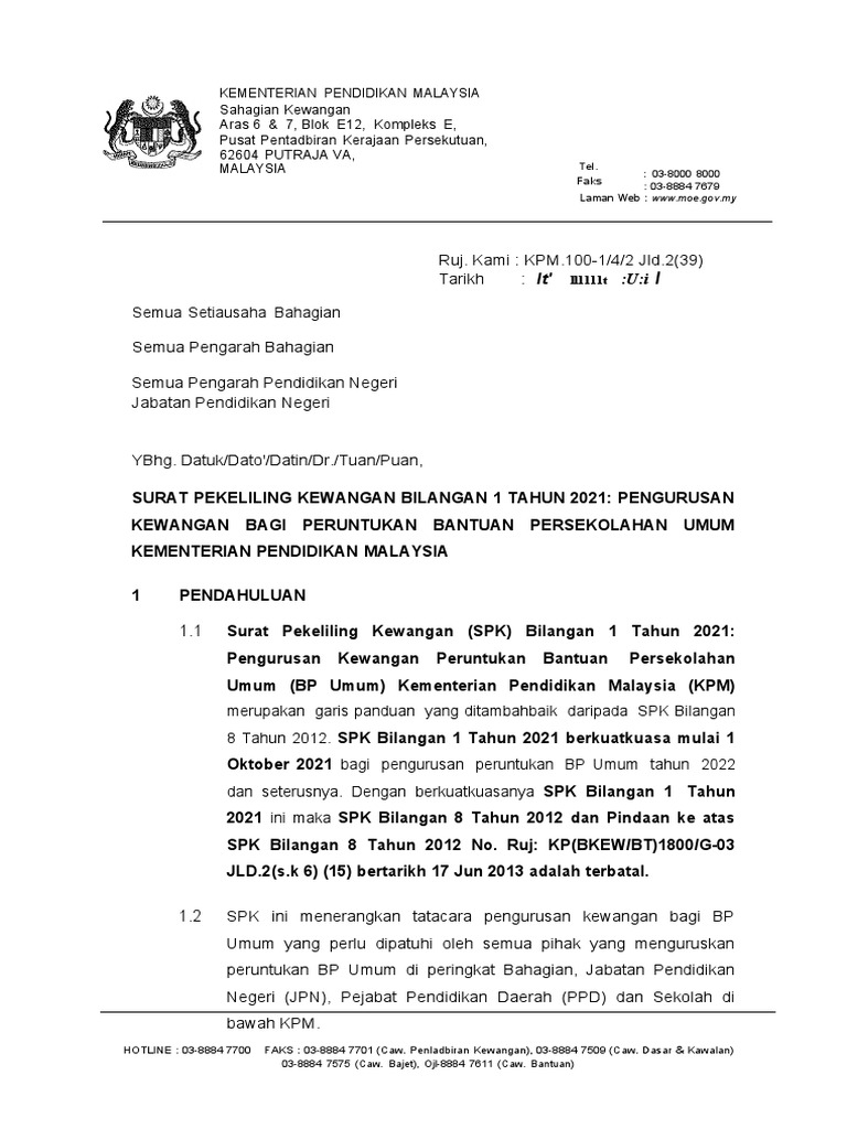 Surat Pekeliling Kewangan Berkaitan Mata Pelajaran Wajib Reka Bentuk Teknologi