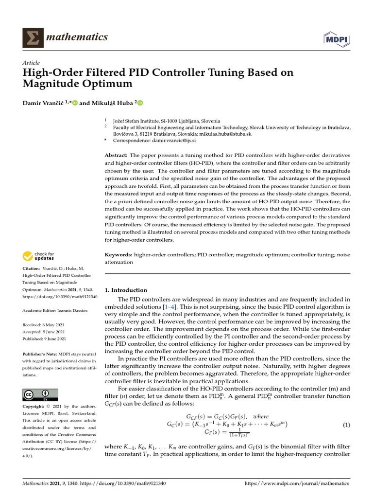 Mathematics: High-Order Filtered PID Controller Tuning Based On ...