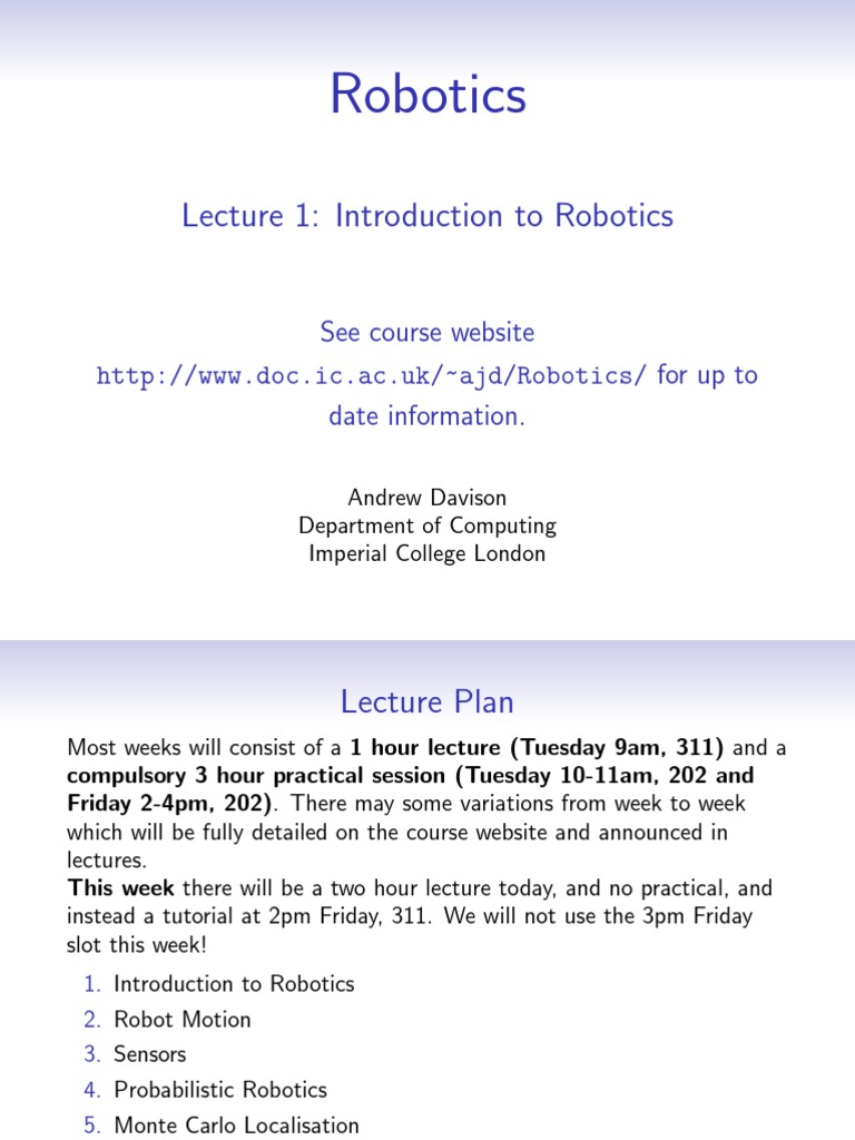 Lecture 1 | PDF | Robotics | Robot