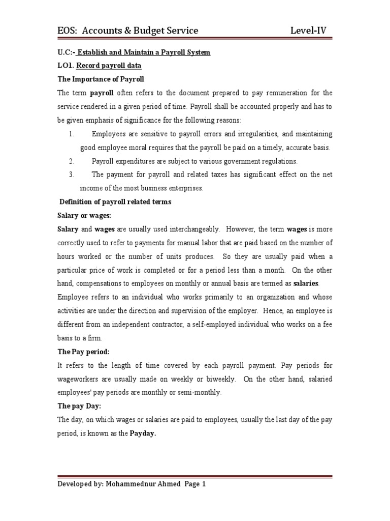 Establish & Maintain Payroll System | PDF | Payroll | Employment