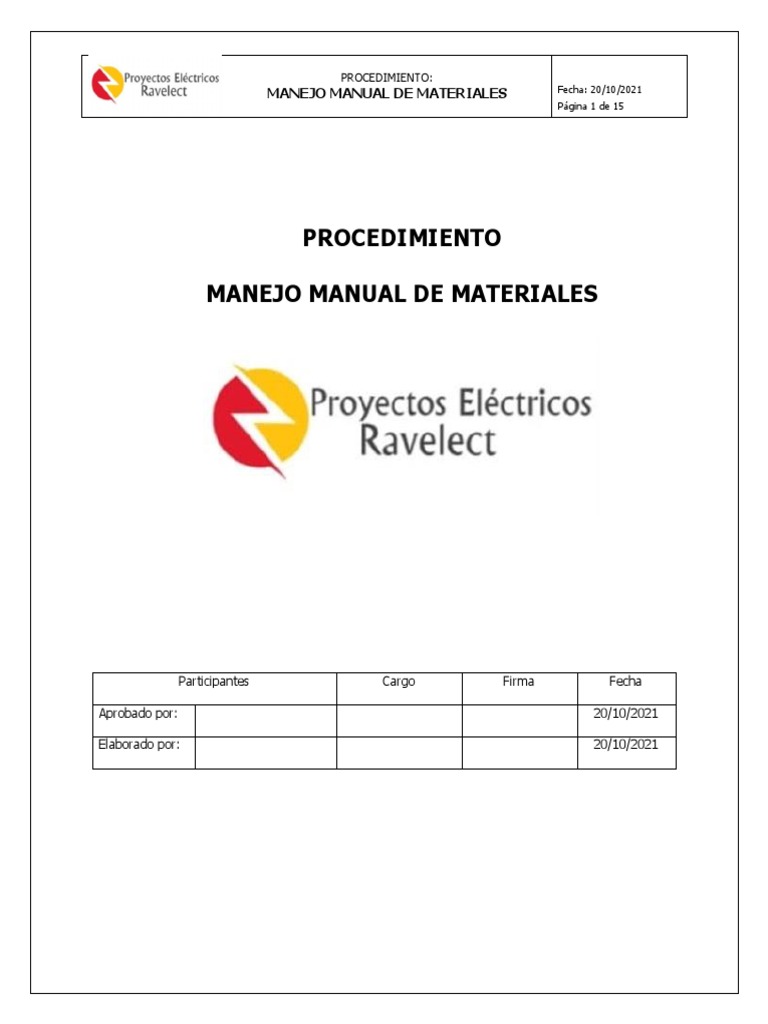 Procedimiento Manejo Manual de Materiales Rev.1 | PDF