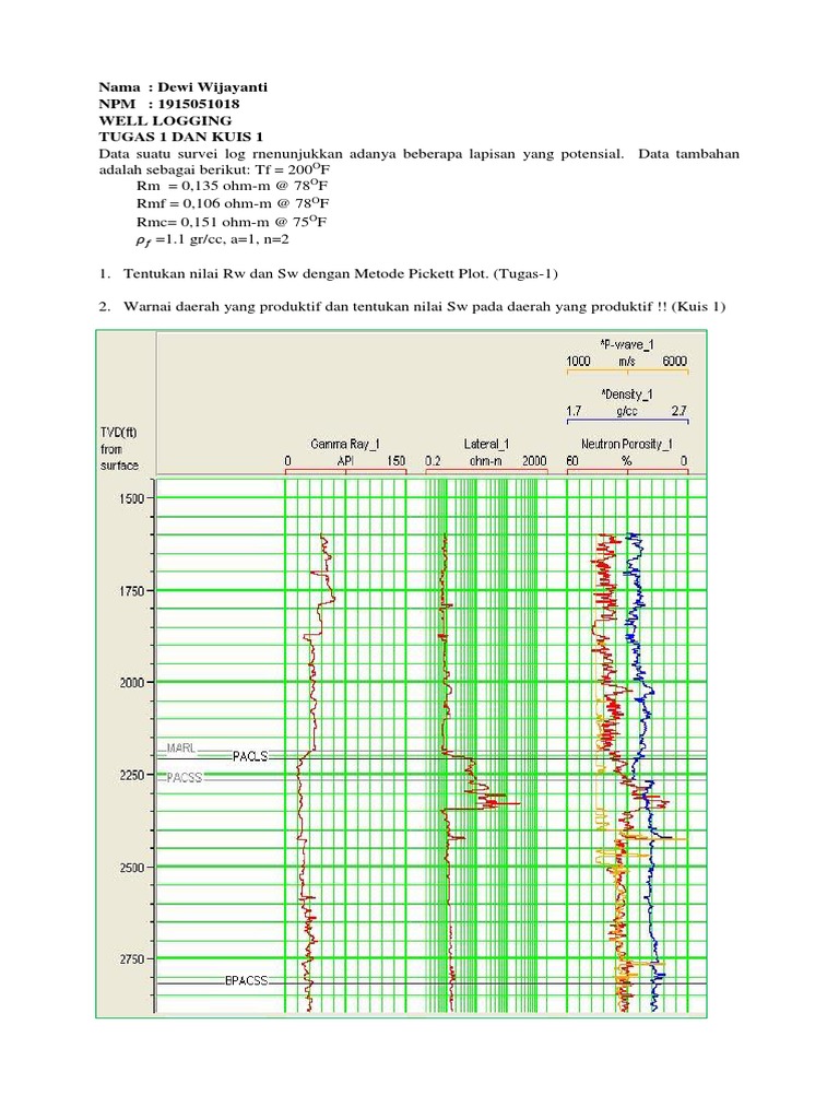 Dewi Wijayanti - Tugas1 Kuis 1 - Well Logging | PDF