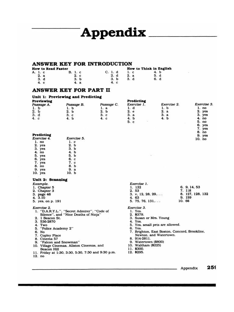 Reading Power ANSWER KEY PDF