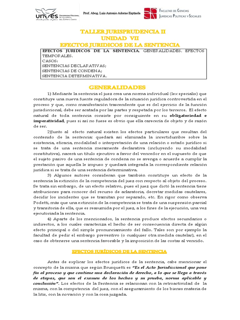 Unidad Vii Efectos Juridicos de La Sentencia. | PDF | Sentencia (ley