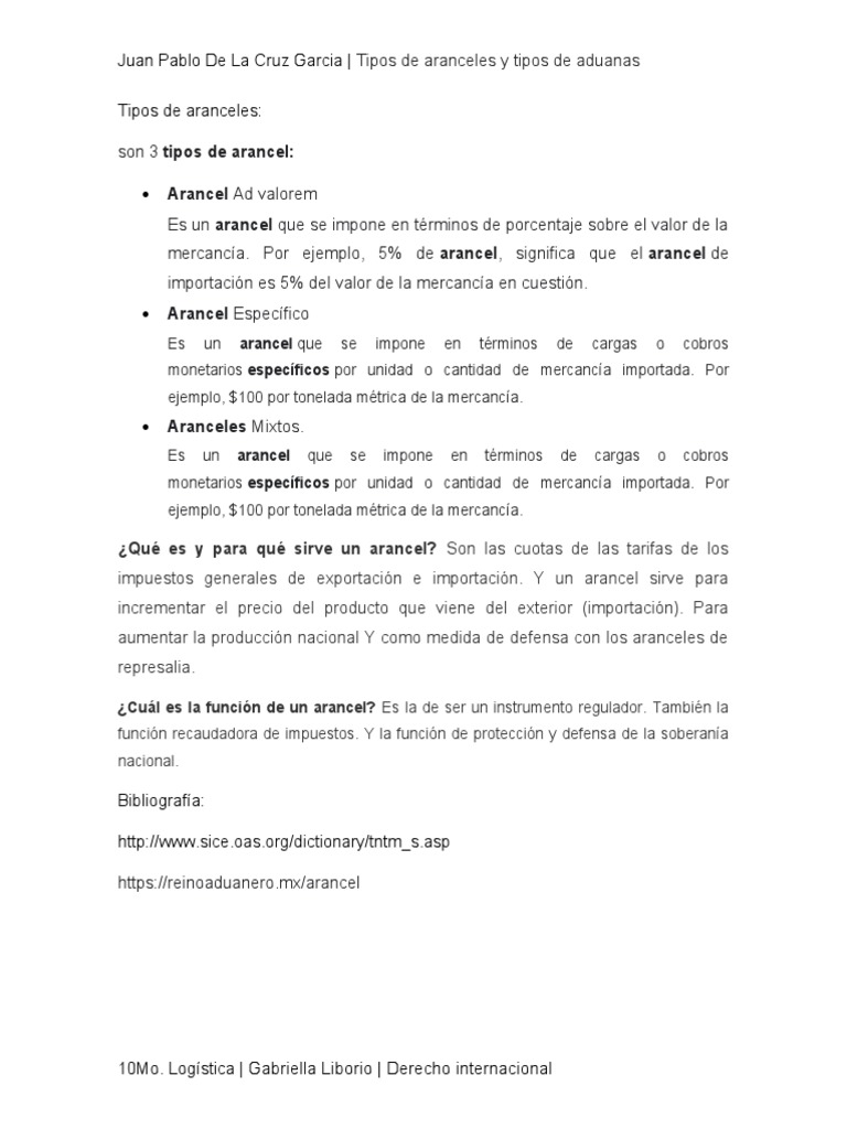 Tipos de Aranceles y Tipos de Aduanas | PDF | Arancel | aduana